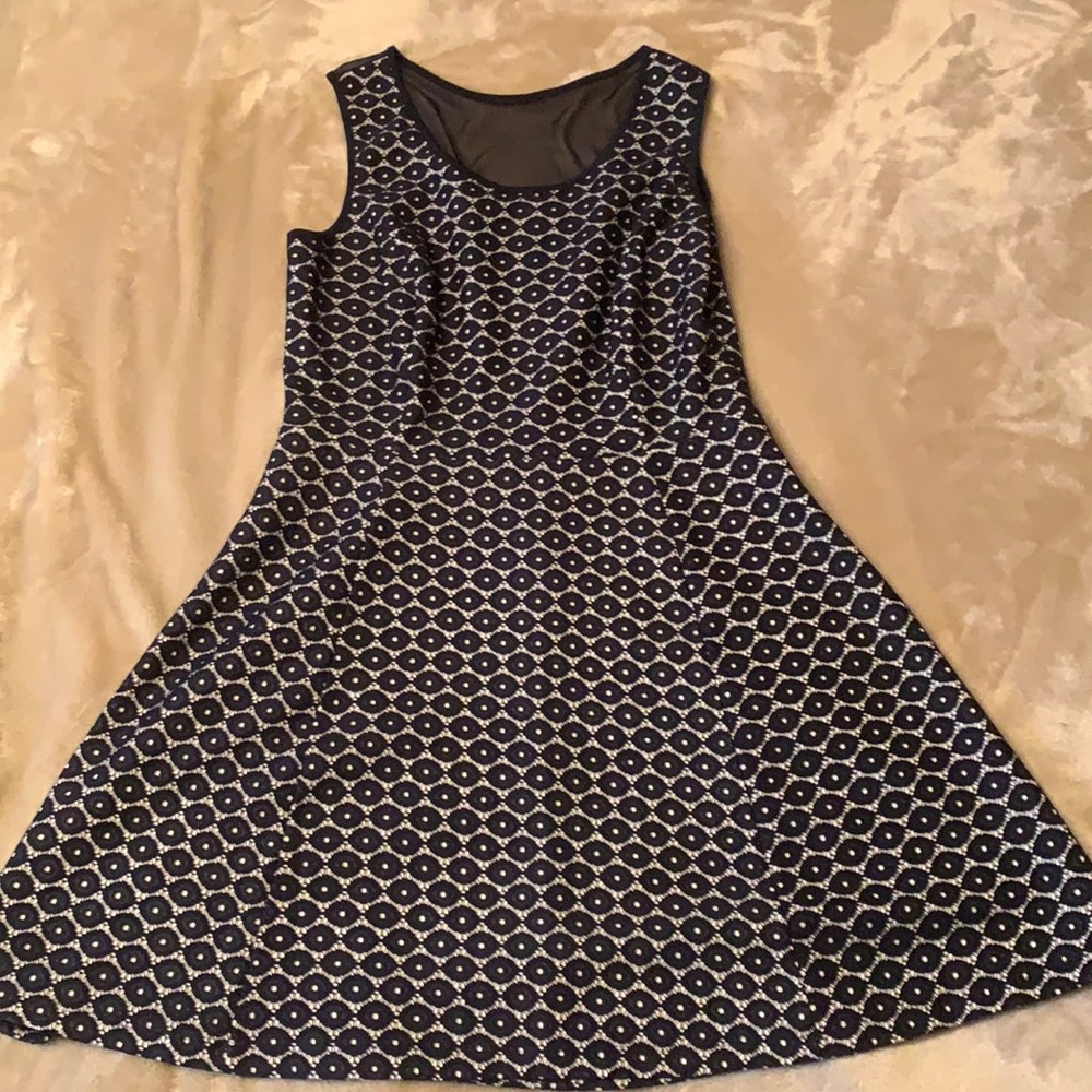 Short a-line navy dress with mesh panel on back